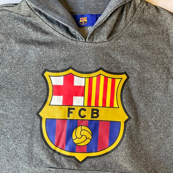 FCB Kid’s Sweatshirt size M Long Sleeve Hoodie Fleece Fan Club Barcelona Gray - Picture 6 of 9